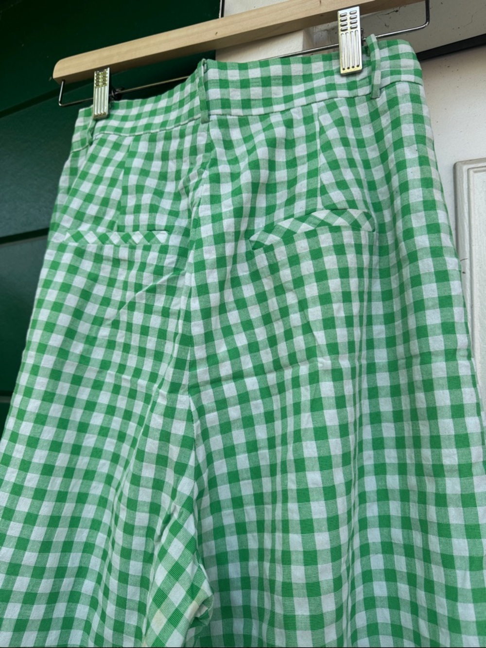FRNCH Green and White Gingham Wide-Leg Pants - Picture 6 of 11